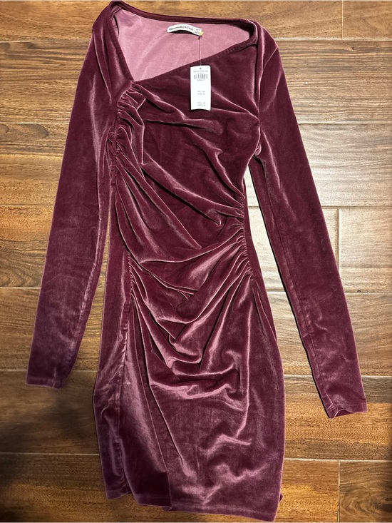 Abercrombie & Fitch Dresses & Skirts - Abercrombie & Fitch Ruched Velvet Long-Sleeve Dress - Wine